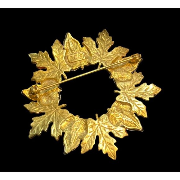 Vtg 1980s Kenneth Cole Gold Tone Autumn Leaf Wreath Lapel Pin Brooch - Picture 3 of 5